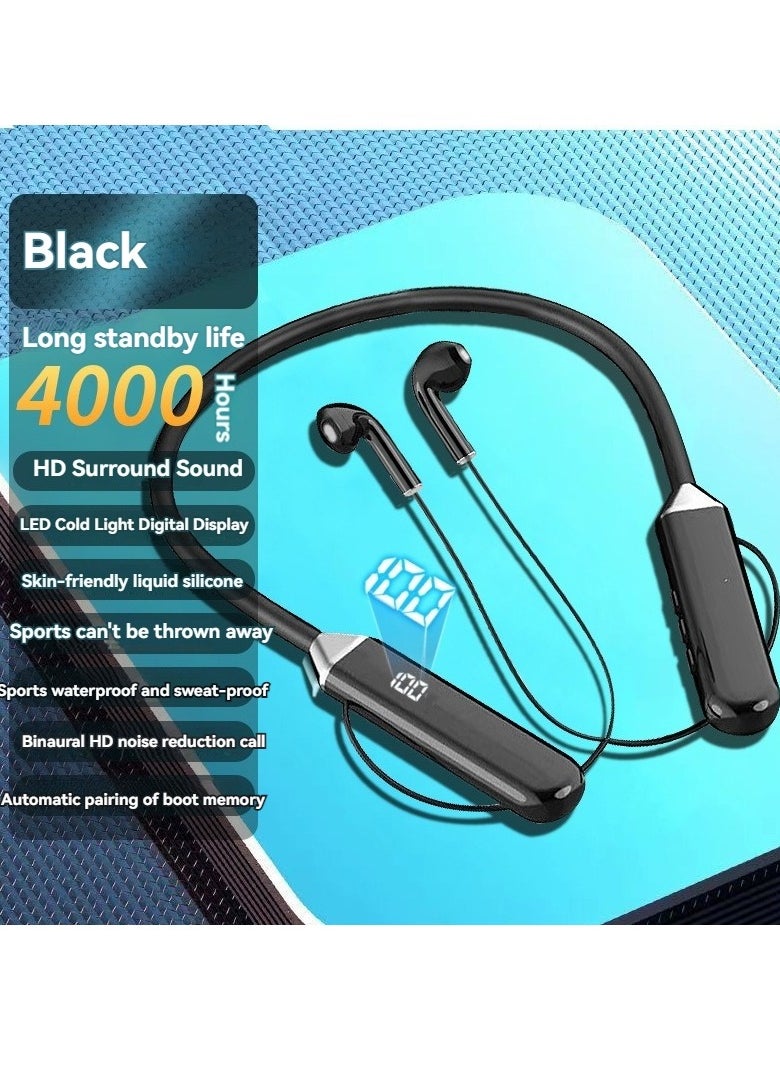 Fashionable Digital Display Wireless Bluetooth Sports Headphones Hanging Neck Style Ultra-Long Battery Life Bluetooth Headphones Black  - Image 1