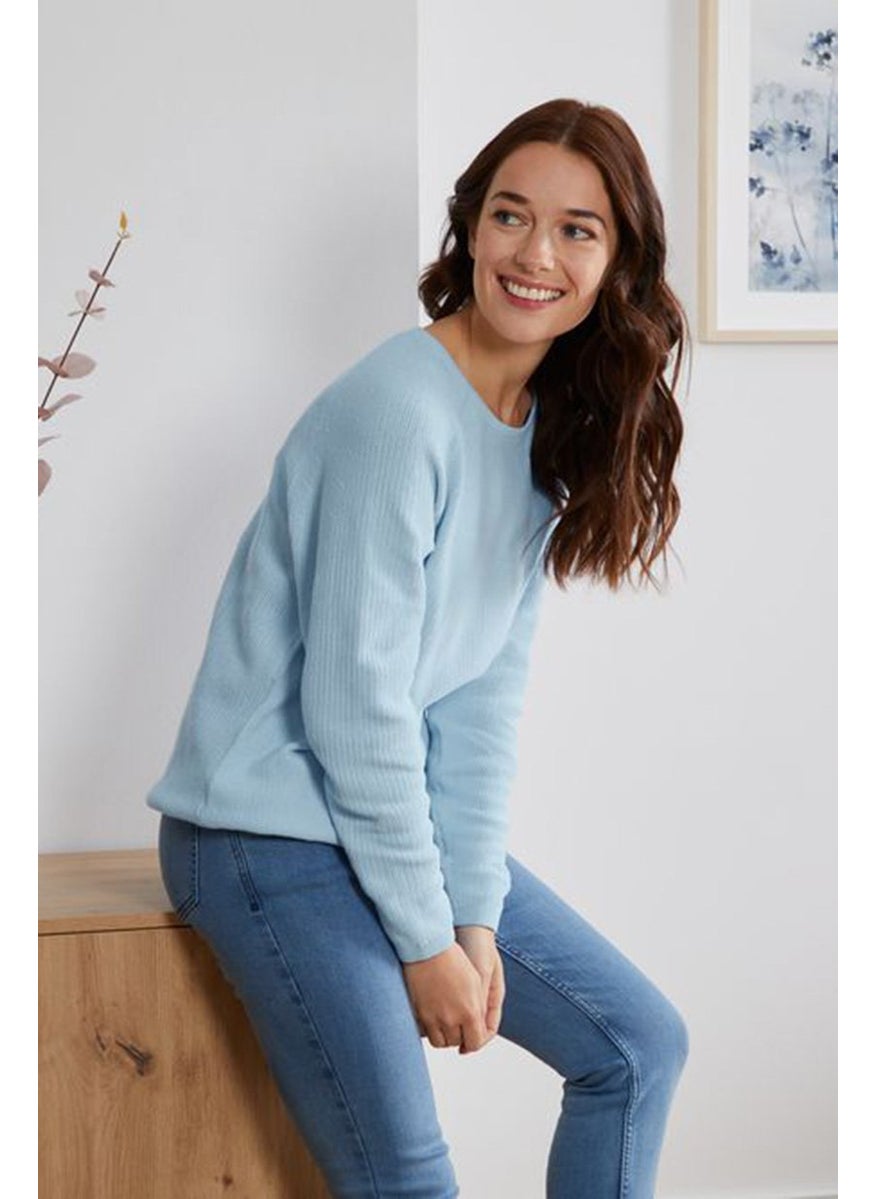 Tchibo Women Round Neck Knitted Long Sleeve Sweater, Light Blue  - Image 1