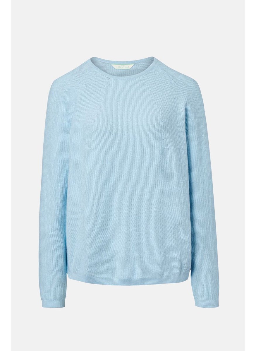 Tchibo Women Round Neck Knitted Long Sleeve Sweater, Light Blue  - Image 3