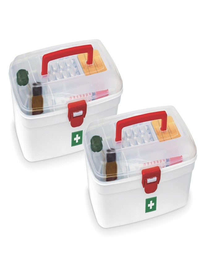 MILTON Medical Box, First Aid Empty Medicine Storage Box Organizer Family Emergency Kit Detachable Tray Easily Accessible with a Transparent Lockable Lid White - Set of 2 - Image 1