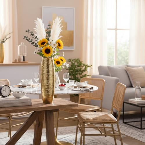 RIZIK STORE® Hammered Gold Metal Floor Flower Pot/Vase – 24.2 Inch Tall Round Decorative Vase for Living Room, Modern Minimalist for Dried Flowers, Antique Home Décor Accent (Gold) - Image 5
