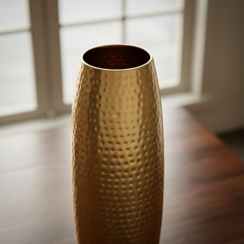 RIZIK STORE® Hammered Gold Metal Floor Flower Pot/Vase – 24.2 Inch Tall Round Decorative Vase for Living Room, Modern Minimalist for Dried Flowers, Antique Home Décor Accent (Gold) - Image 4
