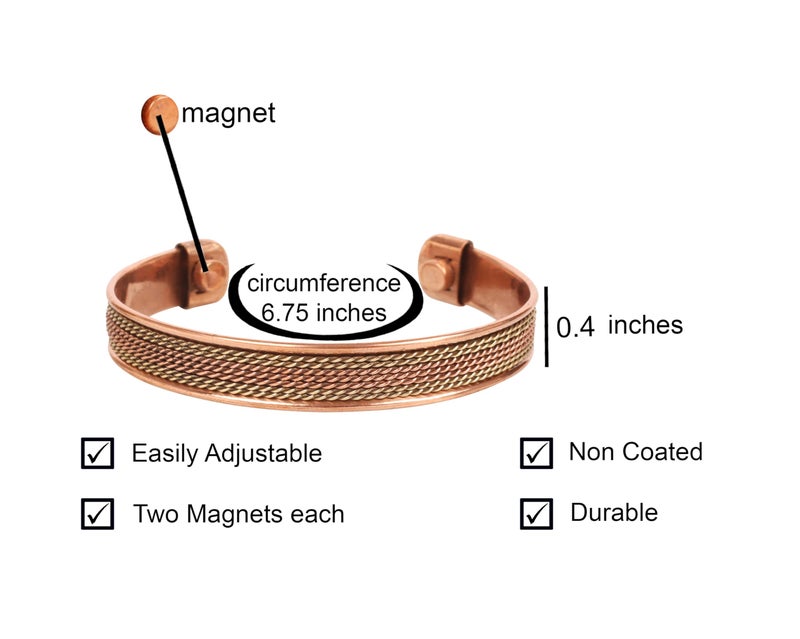 Touchstone Copper Magnetic Hand Forged With Solid And High Gauge Tibetan Style Spiral Wires Pattern Minimalistic Elegance Pure Copper Bracelet In Two Tones. - Image 3