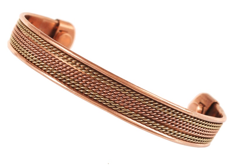 Touchstone Copper Magnetic Hand Forged With Solid And High Gauge Tibetan Style Spiral Wires Pattern Minimalistic Elegance Pure Copper Bracelet In Two Tones. - Image 1