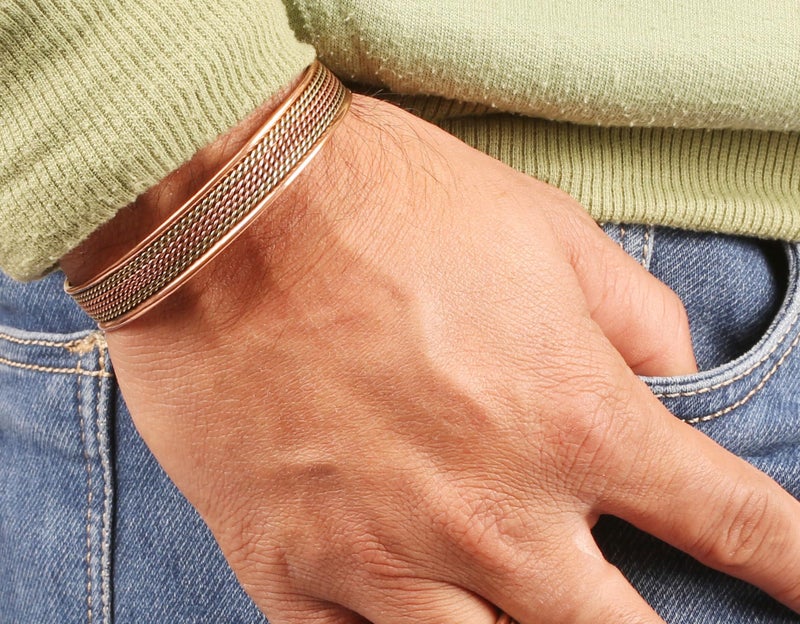 Touchstone Copper Magnetic Hand Forged With Solid And High Gauge Tibetan Style Spiral Wires Pattern Minimalistic Elegance Pure Copper Bracelet In Two Tones. - Image 2