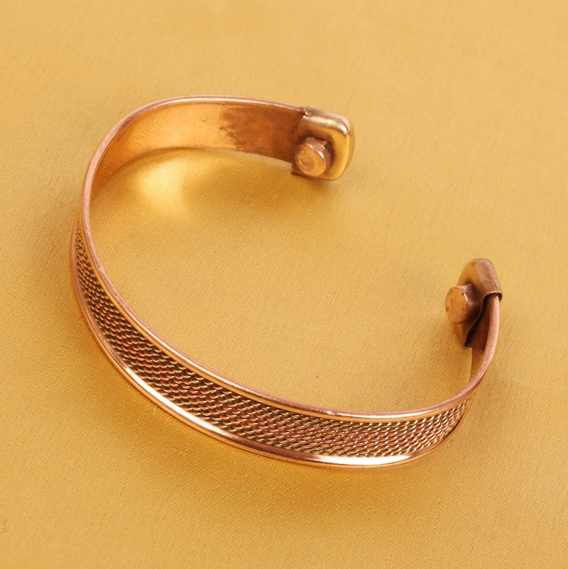 Touchstone Copper Magnetic Hand Forged With Solid And High Gauge Tibetan Style Spiral Wires Pattern Minimalistic Elegance Pure Copper Bracelet In Two Tones. - Image 4