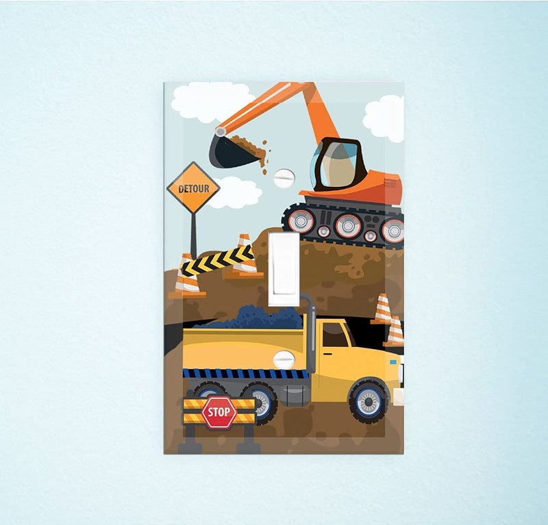 Create-A-Mural Truck Boys Room Light Switch Cover Plate Kids Decorative Tractor Nursery Teen Toddler Room Decor Bedroom Bathroom Playroom (Construction Truck) - Image 1