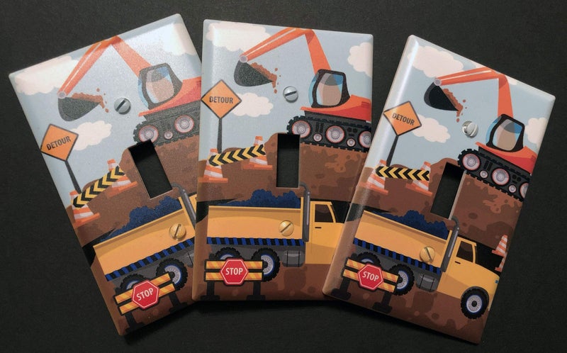 Create-A-Mural Truck Boys Room Light Switch Cover Plate Kids Decorative Tractor Nursery Teen Toddler Room Decor Bedroom Bathroom Playroom (Construction Truck) - Image 3