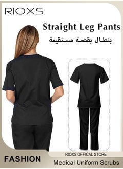 RIOXS Unisex Medical Uniform Scrubs, Women And Men Scrubs Set, Professionals Medical Scrubs Short Sleeve Top And Pants For Workwear, Soft Stretch V-Neck Top And Trousers  - Image 4