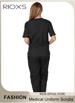RIOXS Unisex Medical Uniform Scrubs, Women And Men Scrubs Set, Professionals Medical Scrubs Short Sleeve Top And Pants For Workwear, Soft Stretch V-Neck Top And Trousers  - Image 2