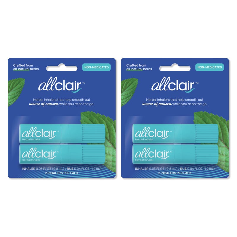 Allclair Nausea Relief Inhaler AllNatural Remedy for Motion Sickness Morning Sickness Stress and Queasiness FastActing DrugFree NonDrowsy Portable Travel Essential Pack of 4 Inhalers