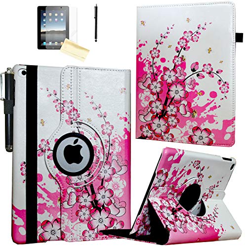 JYtrend Smart Case for iPad 5th / 6th Generation (9.7") with Pencil Holder, Rotating Stand Magnetic Auto Wake Up/Sleep Cover for 2017/2018 iPad 9.7 Model A1893 A1954 A1822 A1823 (Pink White Flower) - Image 1