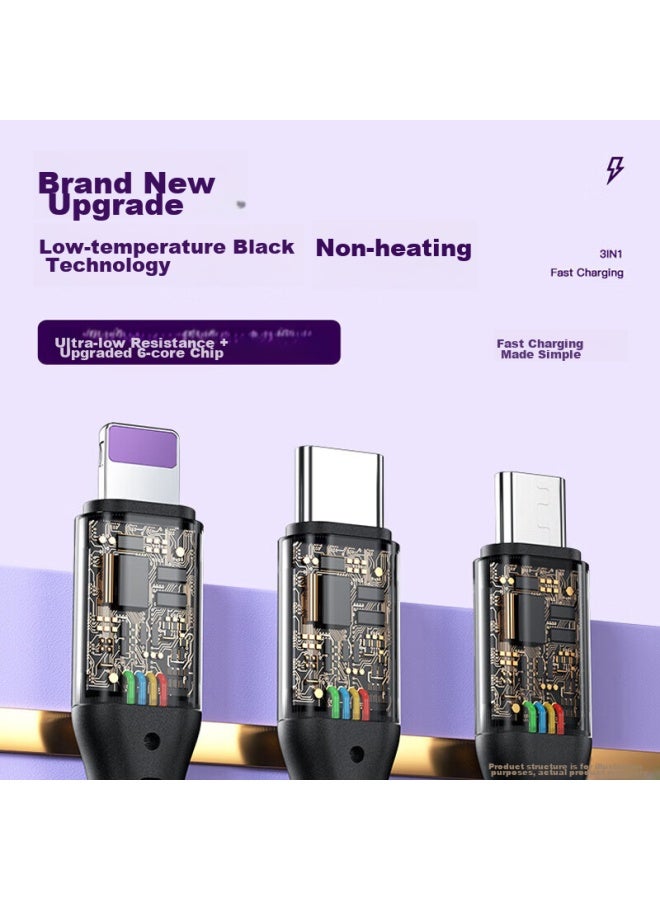 Stiger Data Cable, Three-in 5a Fast Charging 66w, Suitable For Huawei Mate 70, Apple Type-c Charger Cable, Iphone 14/13/oppo/xiaomi, Upgraded One-to - Image 2