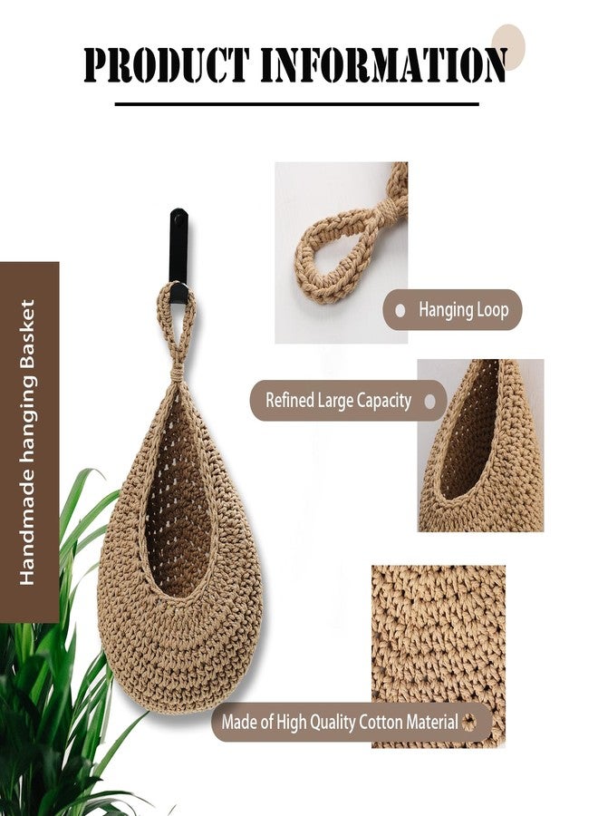 MKO SHUN Hanging Fruit Basket Set of 3, Boho Wall Hanging Storage Jute Basket for Organizing & Decor, Handmade Teardrop Hammock Holder for Onion Fruit Vegetable in Home & Restaurant Kitchen with Hooks - Image 3