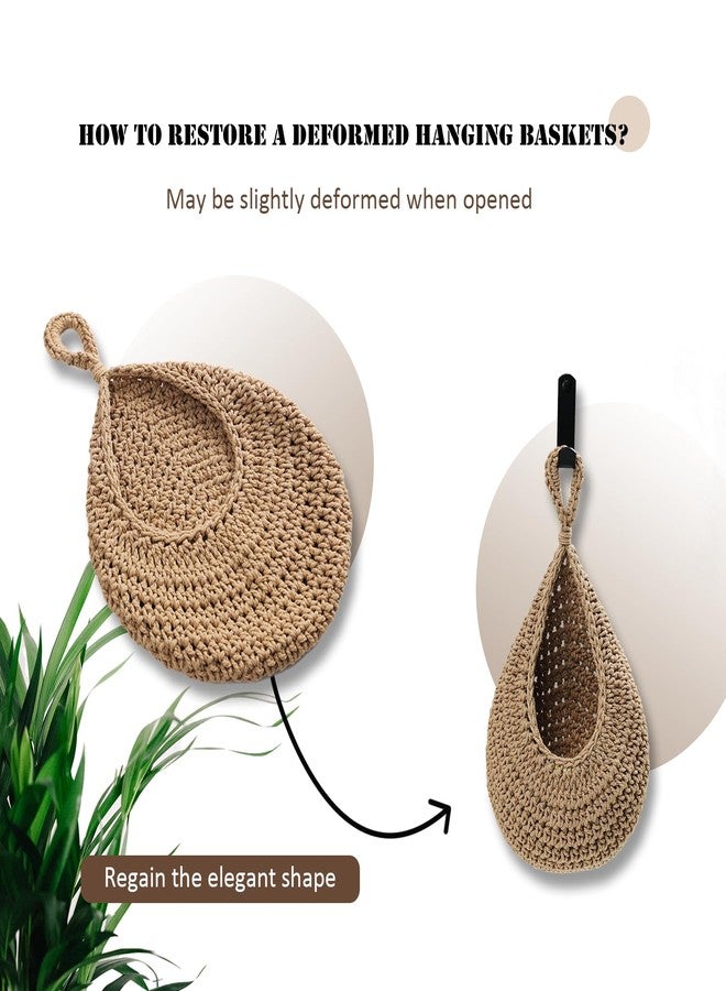 MKO SHUN Hanging Fruit Basket Set of 3, Boho Wall Hanging Storage Jute Basket for Organizing & Decor, Handmade Teardrop Hammock Holder for Onion Fruit Vegetable in Home & Restaurant Kitchen with Hooks - Image 4