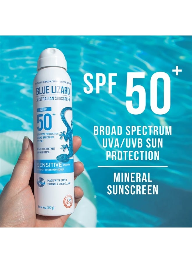 BLUE LIZARD Mineral Sunscreen Sensitive SPF 50+ Spray, 5 Ounce