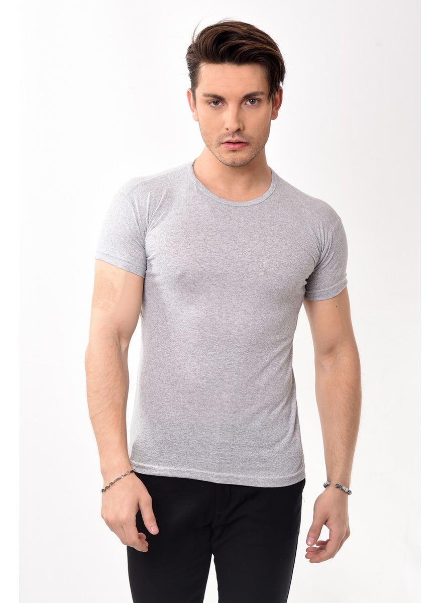 Belifanti Collection تي شيرت أساسي بقصة ضيقة للرجال بأكمام قصيرة رقبة دائرية رمادي  - Image 1