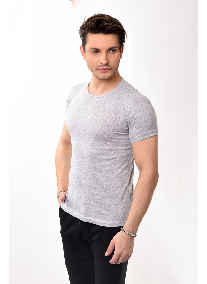 Belifanti Collection تي شيرت أساسي بقصة ضيقة للرجال بأكمام قصيرة رقبة دائرية رمادي  - Image 3