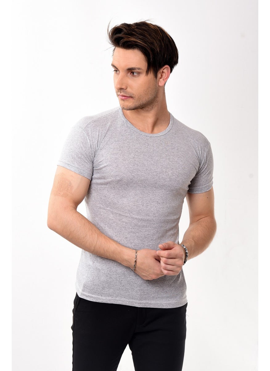 Belifanti Collection تي شيرت أساسي بقصة ضيقة للرجال بأكمام قصيرة رقبة دائرية رمادي  - Image 2