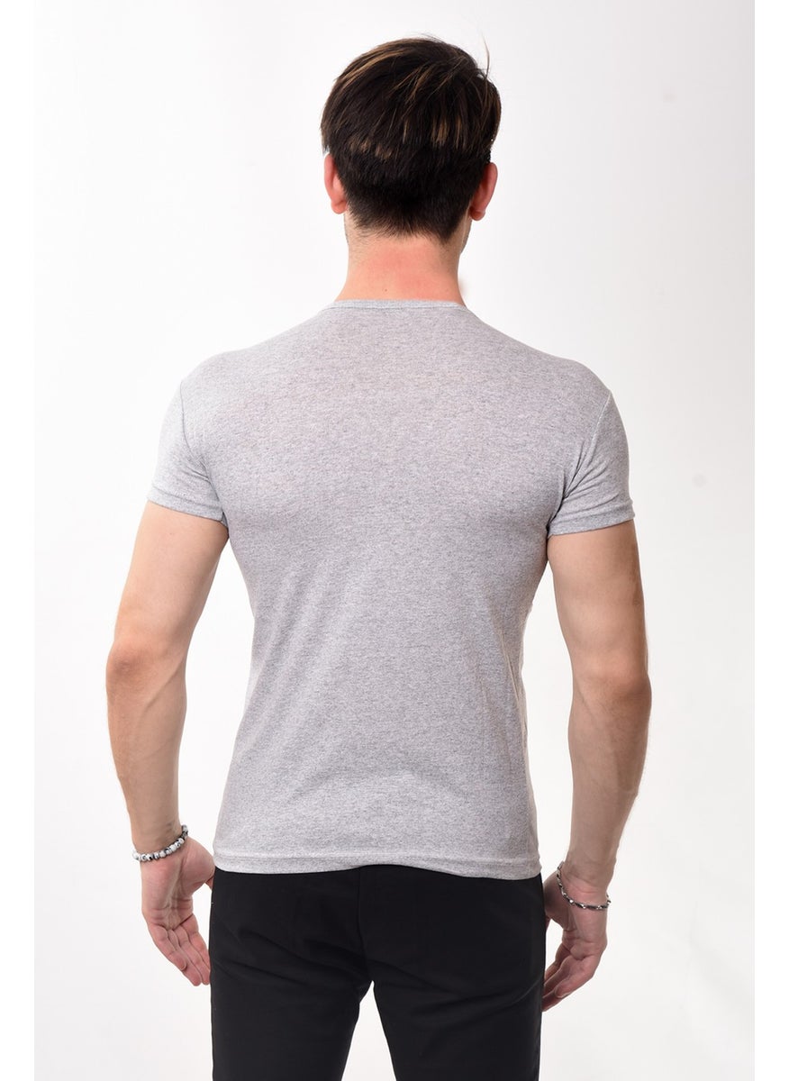 Belifanti Collection تي شيرت أساسي بقصة ضيقة للرجال بأكمام قصيرة رقبة دائرية رمادي  - Image 4