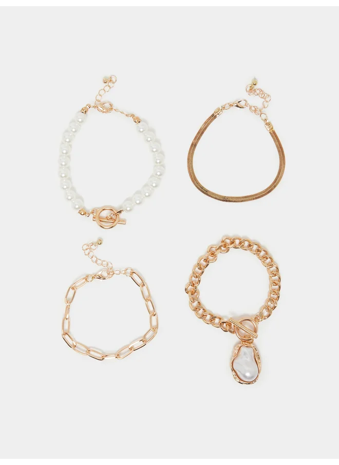 ستايلي Styli Set of 4 - Faux Pearl and Link Chain Bracelet