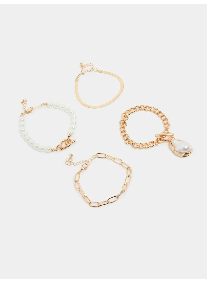 ستايلي Styli Set of 4 - Faux Pearl and Link Chain Bracelet