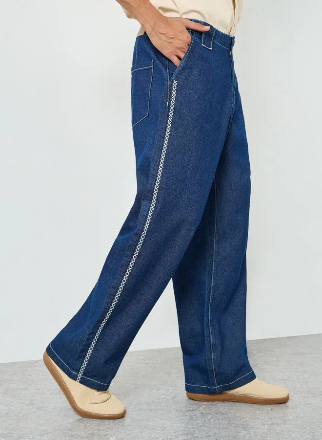 Men Baggy Jeans with Contrast Stitch
