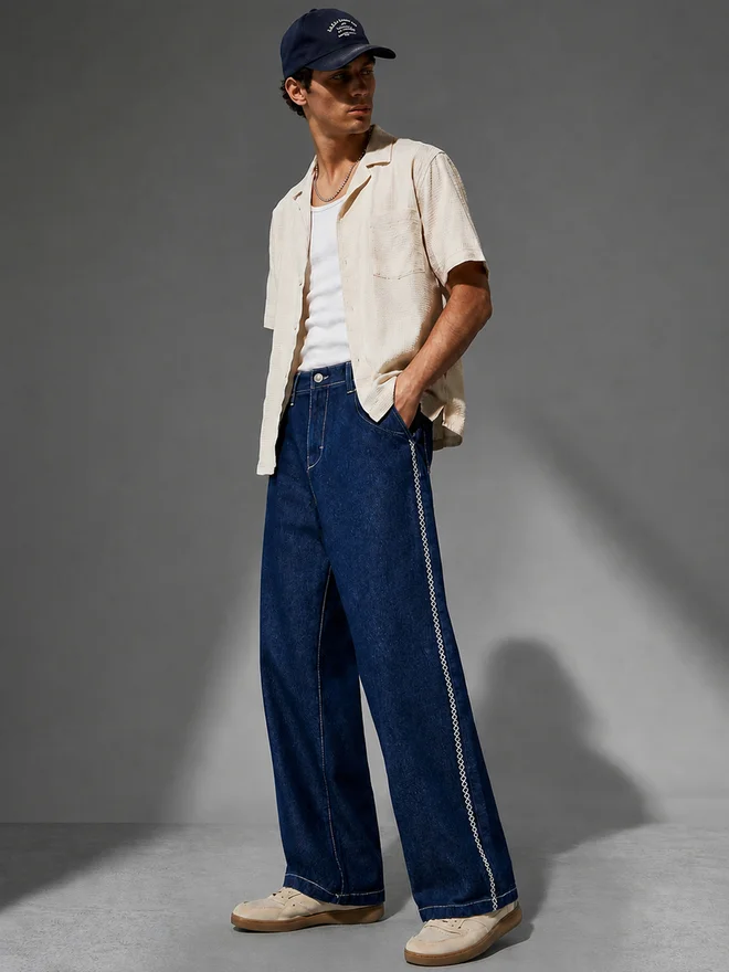 Styli Men Baggy Jeans with Contrast Stitch