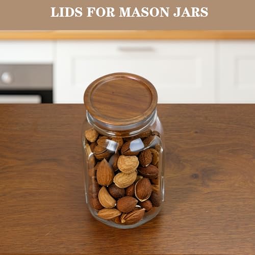 KIKINIKO 6 Pcs Wooden Lids for Regular Mouth Mason Jar, Inner diameter 2.13in, Regular Mouth Jar Lids Made Of Acacia Wood for Mason Jars With Airtight Silicone Seal, For Storing Items(Brown, Excluding Jars) - Image 3