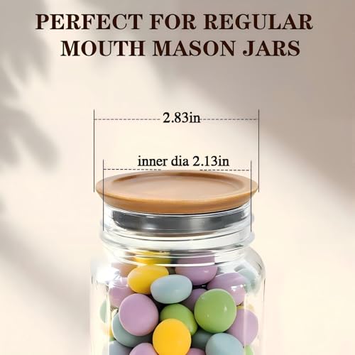 KIKINIKO 6 Pcs Wooden Lids for Regular Mouth Mason Jar, Inner diameter 2.13in, Regular Mouth Jar Lids Made Of Acacia Wood for Mason Jars With Airtight Silicone Seal, For Storing Items(Brown, Excluding Jars) - Image 2