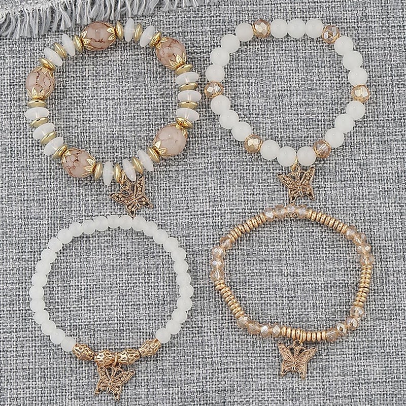 HANNEA® 4Pcs Bracelet for Woman Butterfly Charms Crystal Beads Bracelet Multilayer Bohemian Stretch Tassel Bracelets Set Golden Bangles Bracelet for Women Girls Gift - Image 4