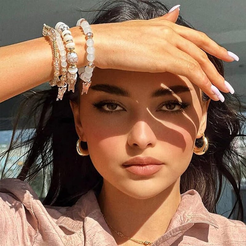 HANNEA® 4Pcs Bracelet for Woman Butterfly Charms Crystal Beads Bracelet Multilayer Bohemian Stretch Tassel Bracelets Set Golden Bangles Bracelet for Women Girls Gift - Image 2