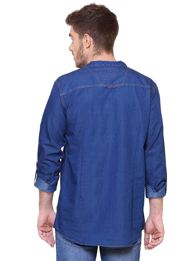 Kuons Avenue Men's Tailored Fit Denim Short Kurta (KACLFS1232E-L_Navy Blue_Large) - Image 2