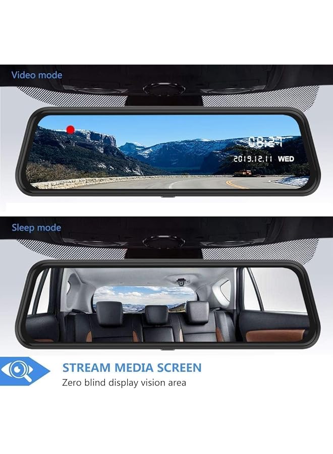3 اكس ار كاميرا احتياطية 10 بوصة مرآة كاميرا لوحة القيادة عدسة مزدوجة كاميرا لوحة القيادة الأمامية الخلفية 1080P شاشة تعمل باللمس بالكامل بث الفيديو مرآة الرؤية الخلفية تسجيل حلقي، مراقبة وقوف السيارات، رؤية ليلية، كاميرا خلفية مقاومة للماء - Image 3