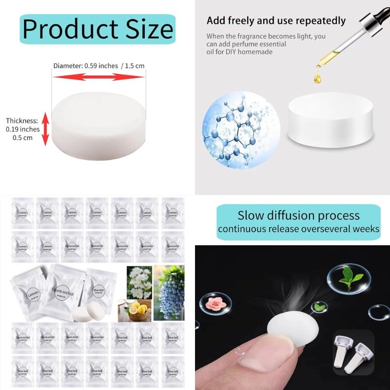 Car Air Freshener Refills 30 Pcs Individual Package Car Air Vent Clip Replacement Pads Solid Fragrance Scent Air Freshener Refill Tablets Lemon+Freesia+Blue bell - Image 1
