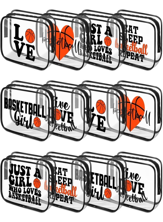 Reginary 12 Pcs 7 x 4.7 x 2.4'' Basketball Makeup Bag Clear Cosmetic Case Basketball Team Gifts Sport Goodie Bag Stuffers Accessories for Woman Toiletry Zipper Pouch Team Party Favors - Image 1