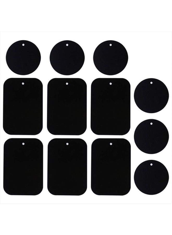 DSTELIN Metal Plate 12 Pack for Phone Car Mount Holder Cradle with 3M Adhesive (Compatible with Magnetic Mounts) - 6 Rectangle and 6 Round, Black  - Image 1