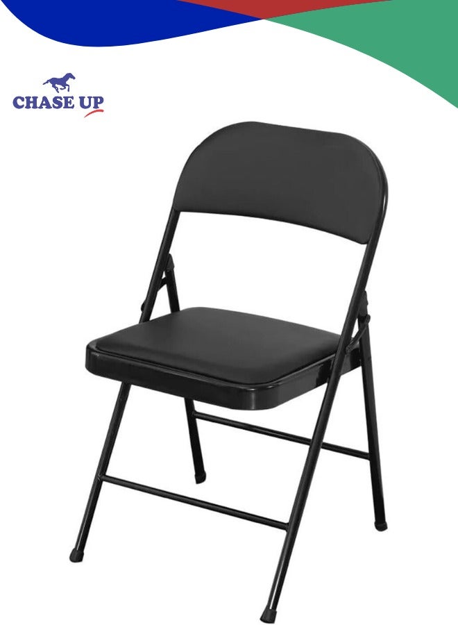 تشيس اب كرسي قابل للطي مع مقاعد مبطنة، كرسي محمول متعدد الوظائف للمنزل والمكتب والصيد في الهواء الطلق، أسود - Image 1