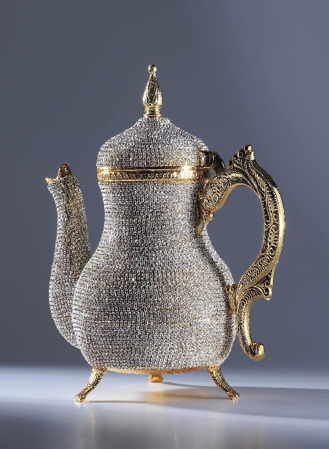 DEMMEX DEMMEX Handcrafted Stunning Turkish Moroccan Arabic Decorative Gold Teapot Pitcher Pot Kettle with Crystals Rhinestones, 2.6lb, 8x7"  - Image 1