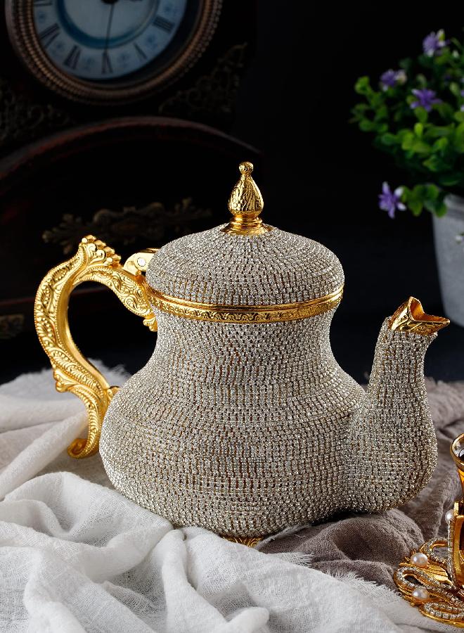 DEMMEX DEMMEX Handcrafted Stunning Turkish Moroccan Arabic Decorative Gold Teapot Pitcher Pot Kettle with Crystals Rhinestones, 2.6lb, 8x7"  - Image 2