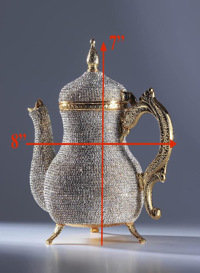 DEMMEX DEMMEX Handcrafted Stunning Turkish Moroccan Arabic Decorative Gold Teapot Pitcher Pot Kettle with Crystals Rhinestones, 2.6lb, 8x7"  - Image 3
