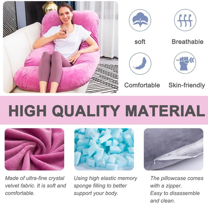 TaiBest Shredded Memory Foam Pregnancy Pillow for Sleeping, Maternity Pillow for Pregnant Women, Belly Support, U-Shaped Full Body (Memory Foam, Light Purple) - Image 2