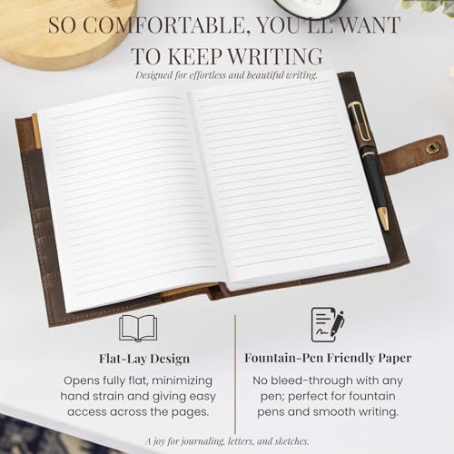 NomadCraftsCo. A5 Refillable Leather Journal for Men and Women with Pen, Leather Notebook, Bound Cover, Premium Writing Diary - Image 4