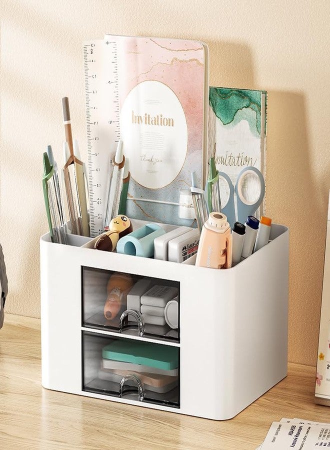 Fonture Office Desk Organizer Desktop Drawer Makeup Storage Box Plastic Household Multifunctional Jewelry Organizer (White) - Image 1