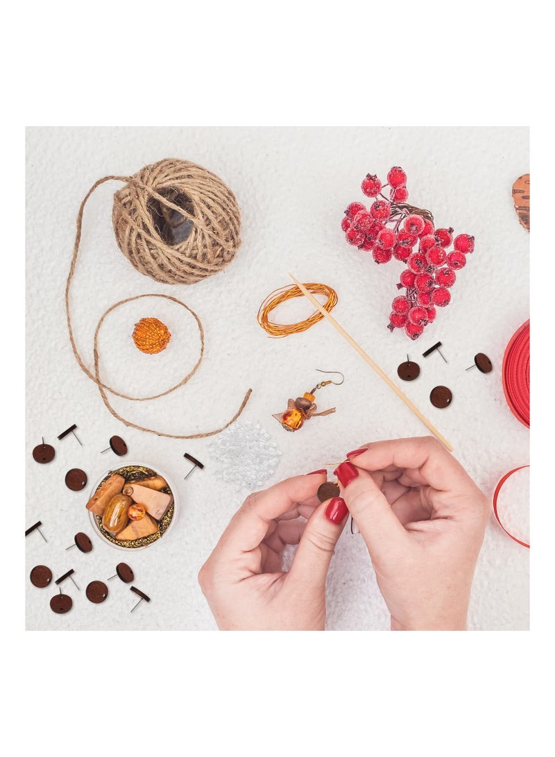 SOLARAE Wood Earring Findings, 100 Pairs Walnut Wood Flat Earring Posts, DIY Earring, with Rubber Bullet, Earring Backs Making Supplies, Round Wooden Earring Pin Studs, for Jewelry Earrings Making Women - Image 5