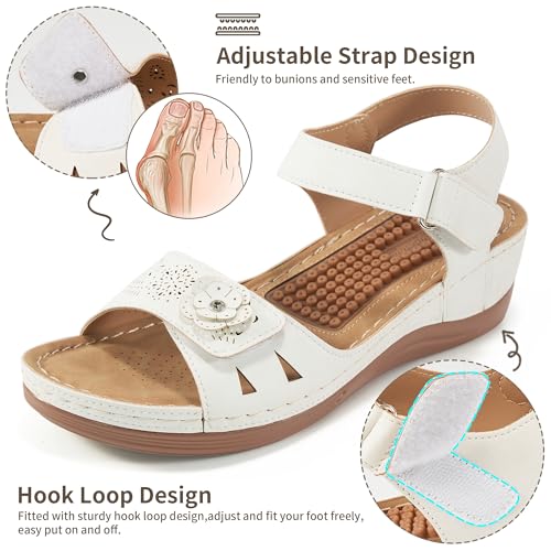 FUDYNMALC Sandals for Women Orthopedic Shoes: Comfortable Dressy Womens Wedge Sandal Summer Walking Wedges - Casual Platform Sandals with Adjustable Hook Loop - Image 3