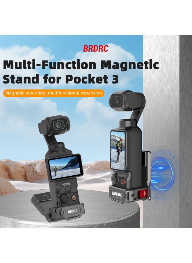 BRDRC Aluminum Magnetic Base for DJI Osmo Pocket 3 – Multi-Functional Mount with Expansion Ports, Sponge Padding, Strong Magnetic Hold & Accessory Adapter for Backpack Clip, Tripod, Handle - Image 1