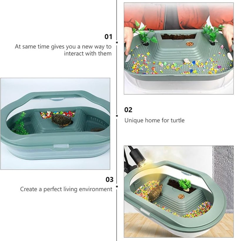 حوض السلاحف الخضراء مع منصة التشمس موطن متعدد المناطق سهل التنظيف - Image 4