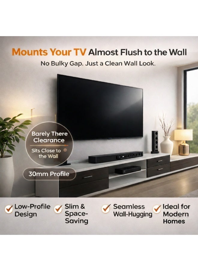 بيتيك حامل تلفاز ثابت لشاشات التلفاز المسطحة من 37 إلى 80 بوصة بقدرة تحمل تصل إلى 70 كجم / 154 رطل، ومعايير VESA ما يصل إلى 600x400، بروفايل فائق النحافة بسمك 30 مم مع هيكل فولاذي قوي، أسود - TF-65F - Image 4