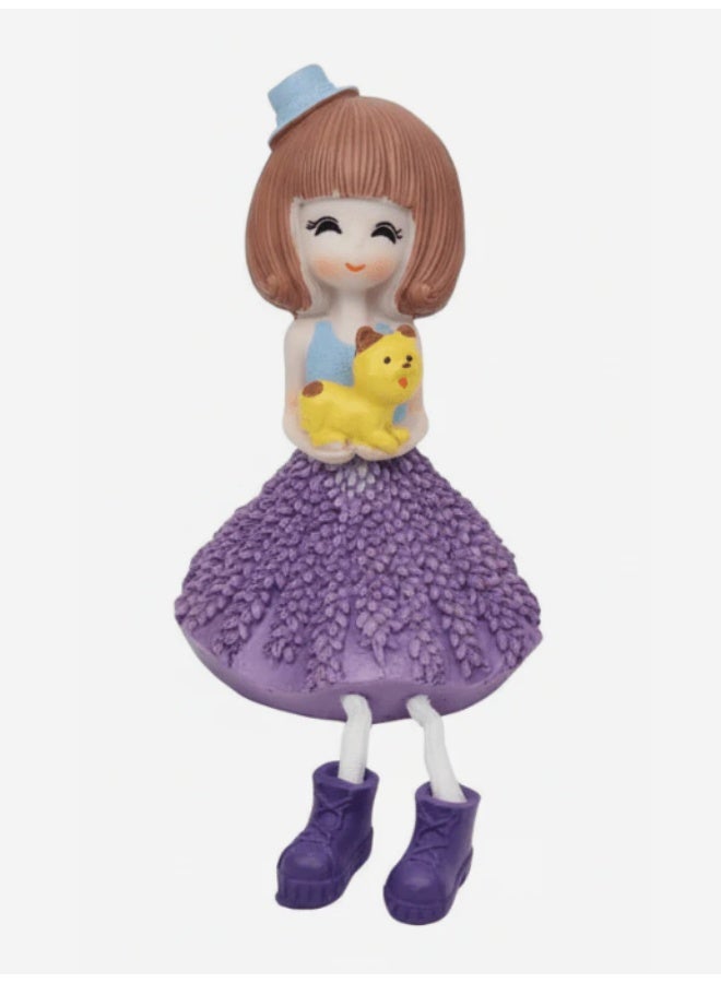 أي كي دي سي تمثال فتاة من مادة البولي ريزين الفنية من AKDC - قطعة ديكور منزلية أنيقة بلونين بنفسجي وأزرق، 14 سم - Image 1